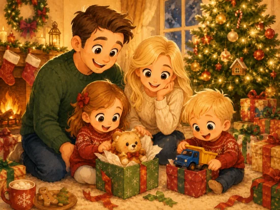 Familie an Weihnachten mit Geschenken